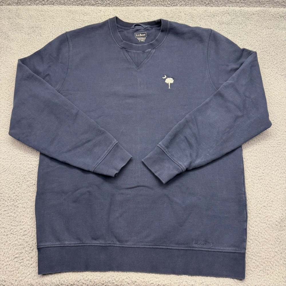LL Bean 508784 Traditional Fit Large Tall Palmetto Tree Navy Crewneck Sweatshirt